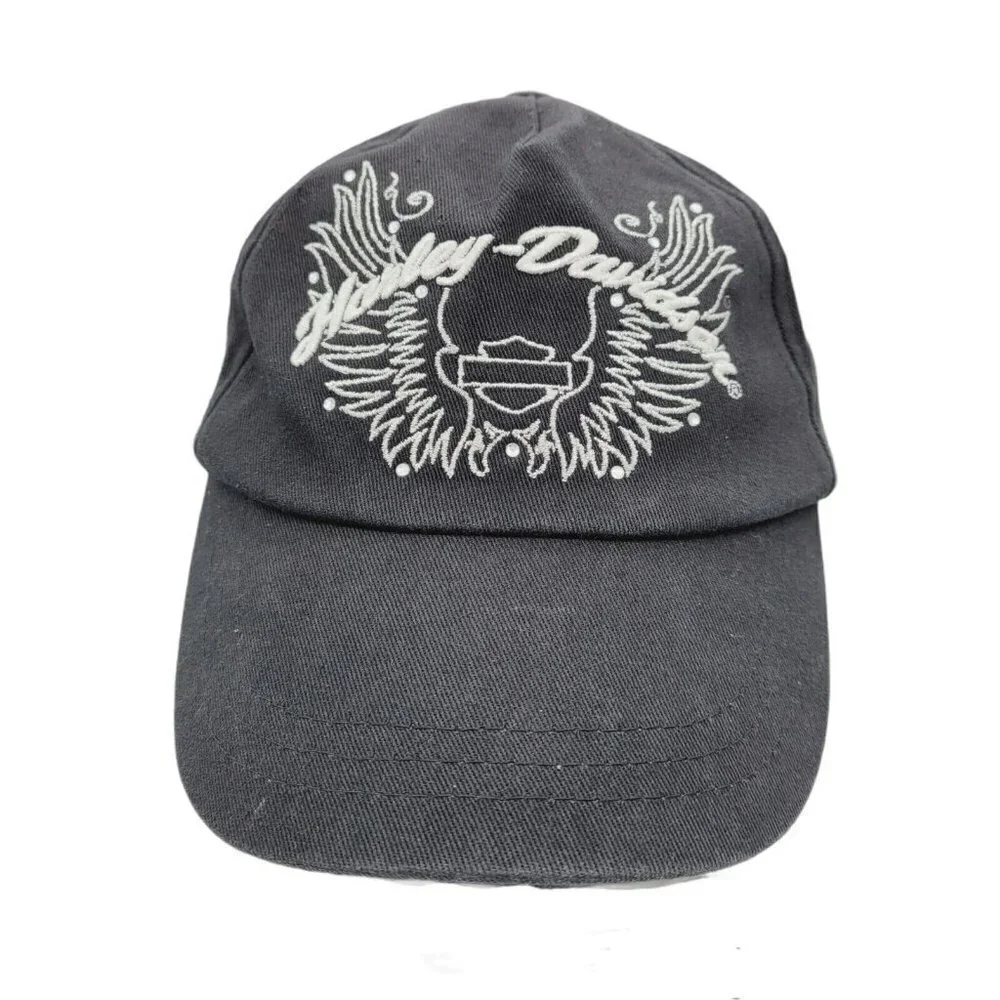 Harley Davidson Toddler Girls Black Strap Back Hat Baseball Rhinestones Sz 2T-4T